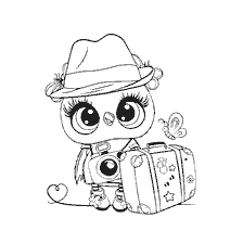 Chicken from the coloring book Nursing Sweetie with a camera and a suitcase