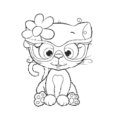 Coloring Kitten Nancy-Pretty in glasses with a flower
