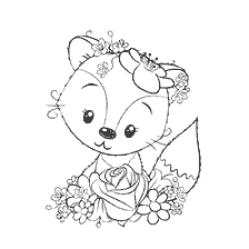 Drawing of a cute fox with flowers