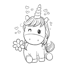 Beautiful coloring unicorn with flower and hearts
