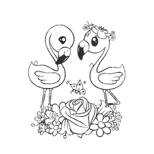 Coloring with cute flamingos and flowers
