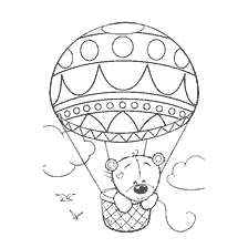 Coloring of a bear rising in a balloon