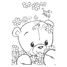 Coloring Nurses-Pretty: a bear among flowers