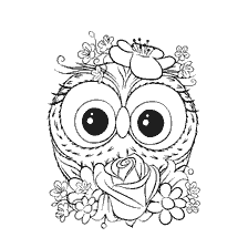 Coloring an owl with flowers and a rose.
