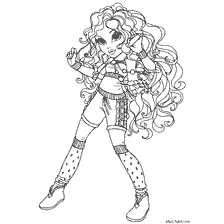 Muñeca para colorear Moxie Bria en blanco y negro