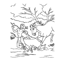 A horse and an Indian run across the river