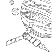Kolorowanie obrazka przedstawiającego misję Juno NASA przybywającą na orbitę Jowisza.