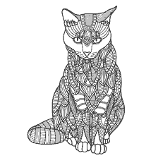 boyama sayfası: Yetişkinler için renk: desenler ve anti-stress tasarım ile bir kedi