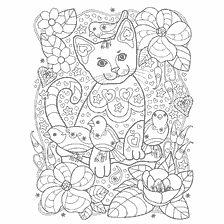 boyama sayfası: Yetişkinler için Renk: Cat and sparrows