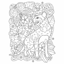boyama sayfası: Bir kedi ve bir kelebek resmi ile anti-stress