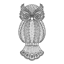 boyama sayfası: Anti-stress, sanatsal bir tarzda bir owl görüntüsü ile renklendirme