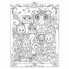 boyama sayfası: Owls ile yetişkinler için renklendirme ve dolls