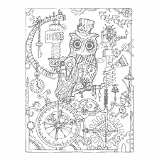 boyama sayfası: Steampunk tarzında mekanizmaları ve saatleri ile renklendirme