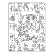 boyama sayfası: Bir owl ve Mahjong elementleriyle renklendirme