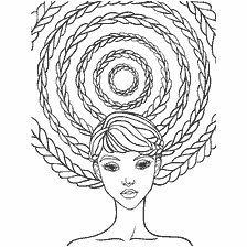 boyama sayfası: Anti-stress, bir spiral şeklinde bir kıza renkli