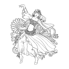 boyama sayfası: Yetişkinler için Renk: The Dancer in the Oriental style