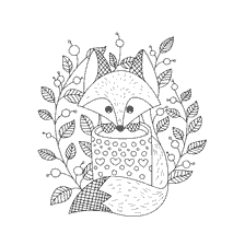 Fox con una taza, rodeada de plantas