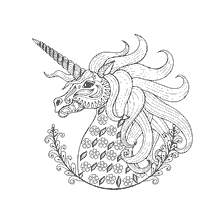 boyama sayfası: Floral desenle Unicorn renkli