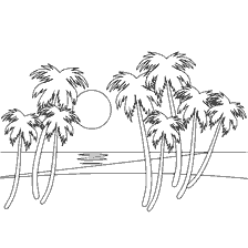 coloring page: Coloring the seascape with palm trees and the sun