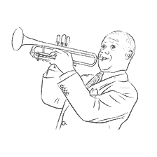 coloring page: Coloring of musician Louis Armstrong playing the trumpet