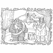 coloring page: Clown with Tuba and Musician with Flute