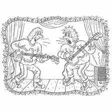 coloring page: Two guitars on stage