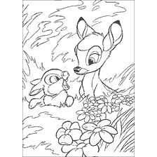 Kolorowanki Bambi i Bunny wśród kwiatów