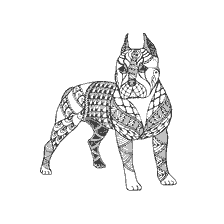 coloring page: Coloring with the image of a Pitbull dog in the style of anti-stress