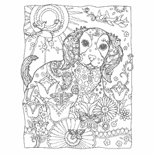 coloring page: Coloring for adults with dogs and flowers