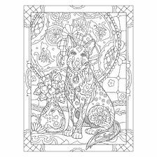 coloring page: Coloring book for adults: Shepherd dog with vase and flowers