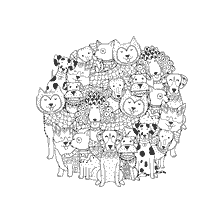 coloring page: Anti-stress coloring with the image of cheerful dogs