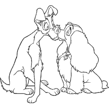 coloriage: Coloriage Lady et Tramp: Lady et Tramp échangent des looks