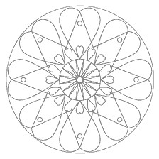 coloring page: Mandala with hearts and geometric patterns for coloring