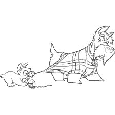 coloriage: Puppy tire un chien dans un manteau à carreaux