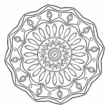 coloring page: Contour coloring mandala with color patterns