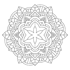 coloring page: Coloring flower mandala with symmetrical patterns and leaves