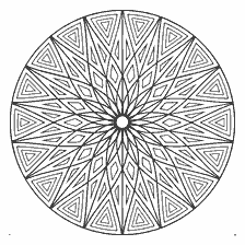 coloring page: Coloring geometric mandala with triangles and radial patterns