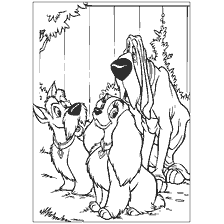 coloriage: Peinture avec Lady et Tramp, représentant des chiens: Lady, Trux et Jiff
