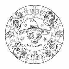 coloring page: Coloring style Día de los Muertos with skulls and cacti