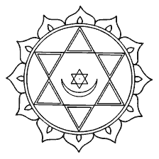 coloring page: Coloring mandala with hexagram and moon symbol inside