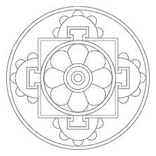 coloring page: Tibetan mandala with floral and geometric patterns