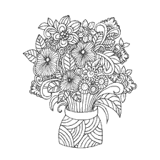 Livro de coloração anti-stress para adultos com uma imagem de flores em um vaso