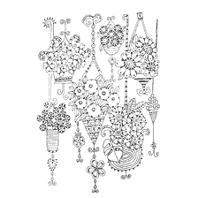 Colorir para adultos com a imagem de flores de quarto em potes